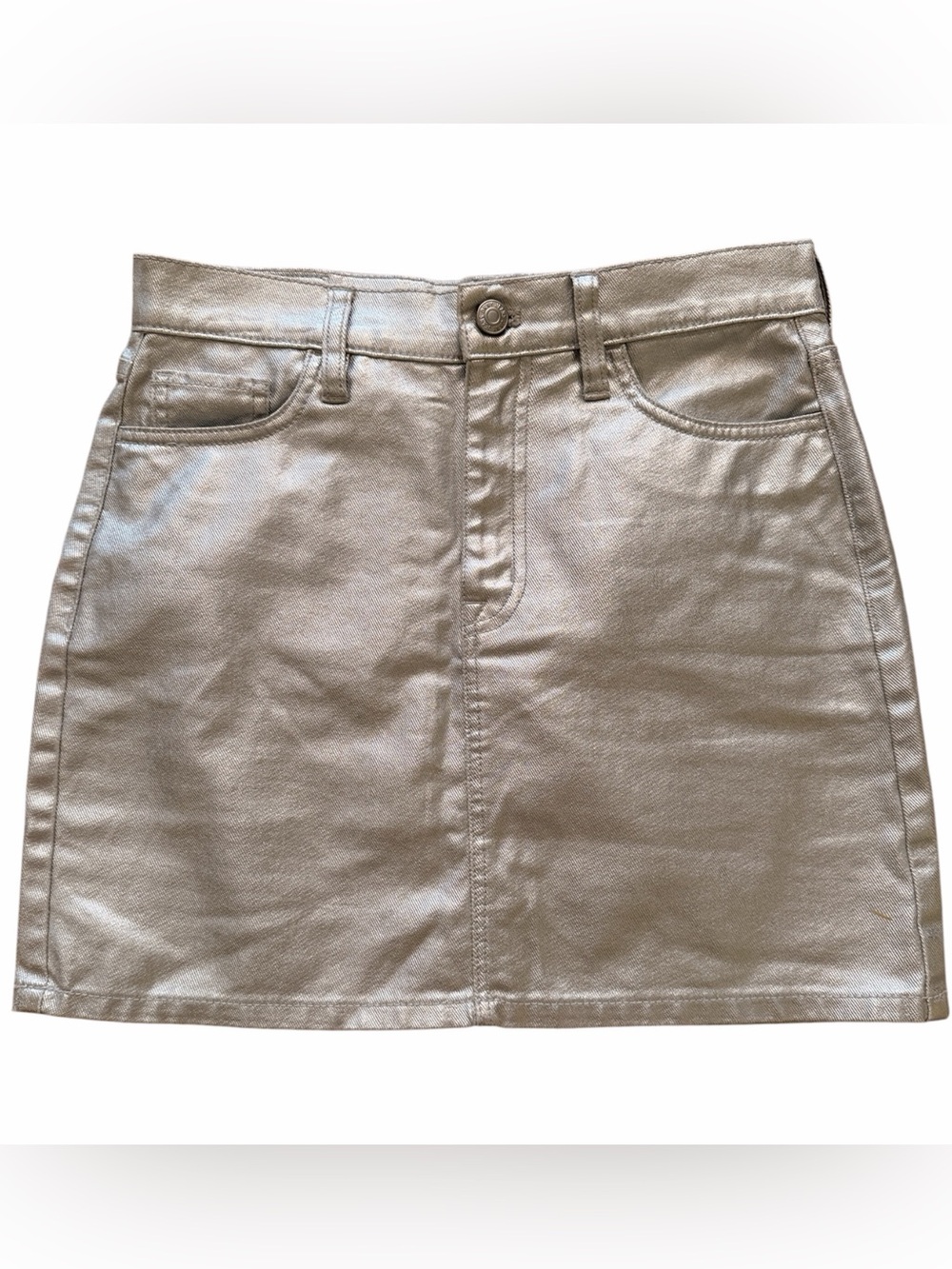 DKNY Metallic Coated Silver Denim Mini Jeans Skirt 25